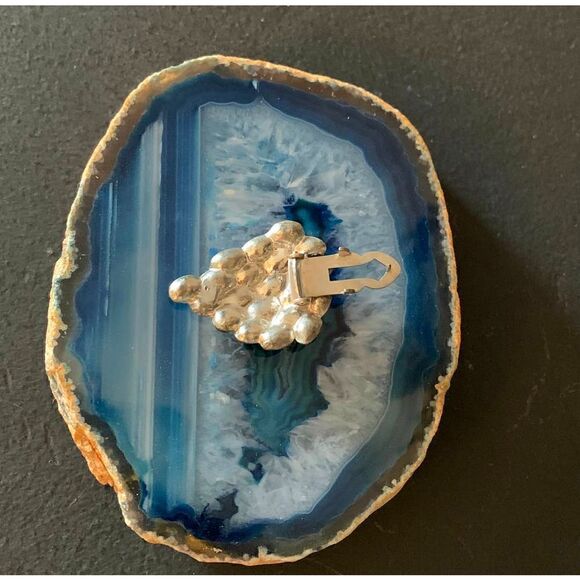 Leaf Buckle with Bright Cerulean Blue Brooch, Vintage - Picture 4 of 5